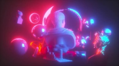 Kusursuz Döngülü Heykel. Napolyon Bonapart 'ın Neon Pop Sanat Tarzı