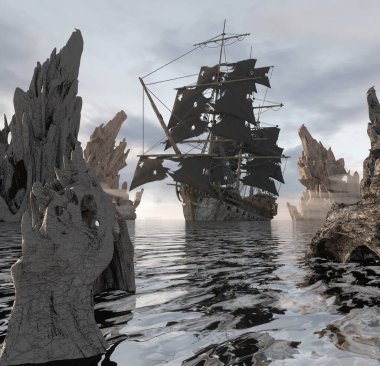 Eski korkunç korsan gemisi 3D 'de.