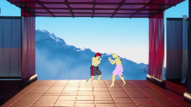 Piksel Kung Karate Dövüş Atari Oyunu Sahte Oyun Arkaplanı — Stok video