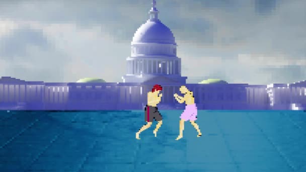 Pixel Kung Karate Boj Arkádová Hra Falešné Herní Pozadí — Stock video