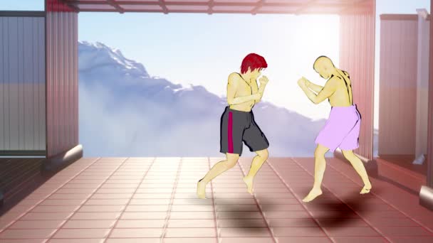 Kung Karate Lucha Contra Animación Juego Falso Arcade Render — Vídeo de stock