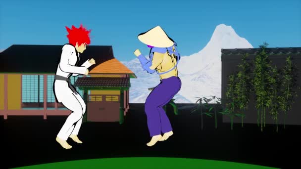 Kung Karate Walki Arcade Fake Gry Animacji Renderowania — Wideo stockowe