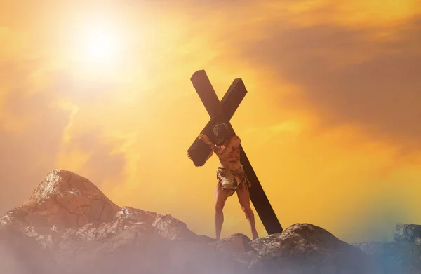 Jesus Cristo Carregando Cruz Símbolo Páscoa Tornar — Fotografia de Stock