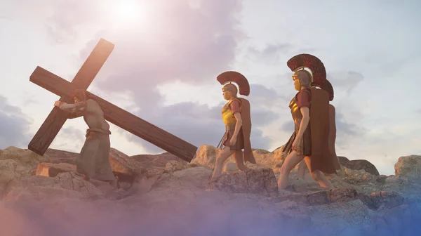 Jesus Christ Carrying Cross Easter Symbol Render — Stock Photo, Image