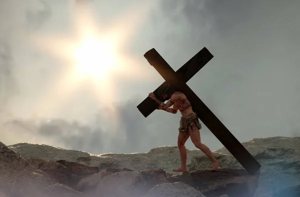 Jesucristo Llevando Cruz Símbolo Pascua Renderizar — Foto de Stock