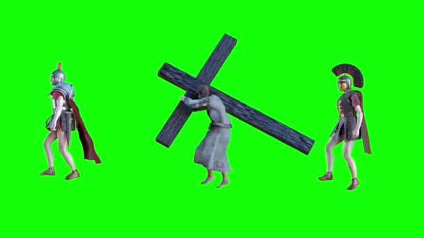 Jesus Christus Trägt Das Kreuz Des Ostersymbols Rendering Auf Grünem — Stockvideo