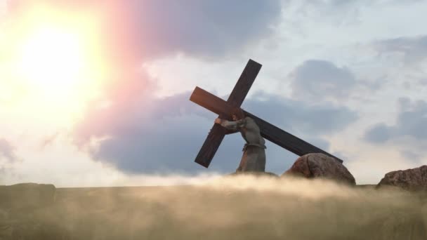 Иисус Христос Несет Крест Символ Пасхи Воздать — стоковое видео