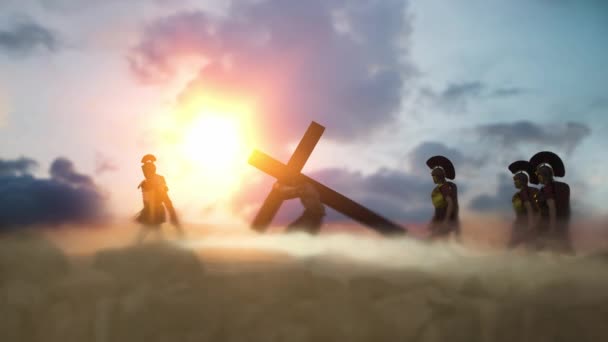 Jesus Christ Carrying Cross Easter Symbol Render — Stock Video