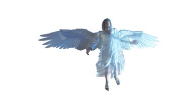 Büyük beyaz kanatlı İncilsel melek uçan 3D