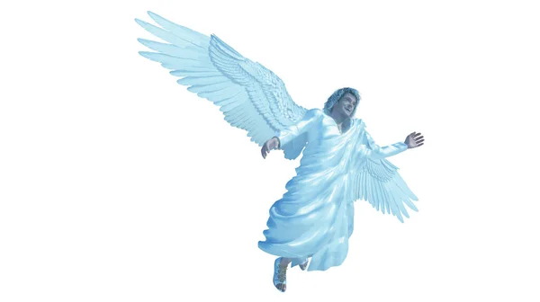 Biblical Angel Big White Wings Flying Render — Stock Photo, Image