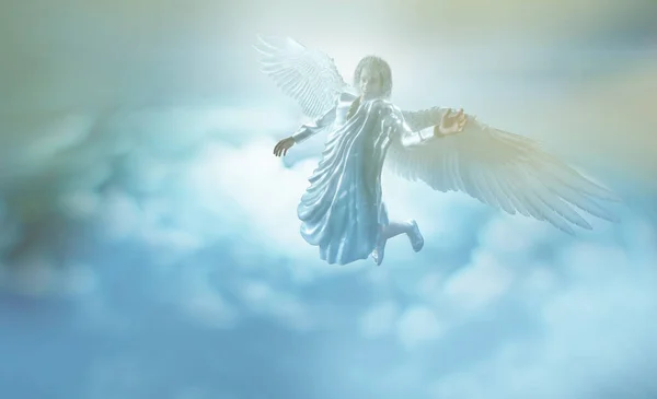 Biblical Angel Big White Wings Flying Render — Stock Photo, Image