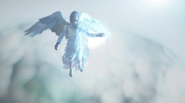 Büyük beyaz kanatlı İncilsel melek uçan 3D