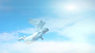 Büyük beyaz kanatlı İncilsel melek uçan 3D