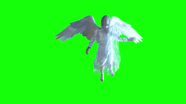 Biblical Angel Big White Wings Flying Render — Stock Video