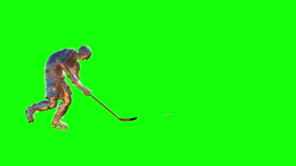 Jugador Hockey Oro Jugando Hockey Sobre Fondo Blanco Render — Vídeos de Stock