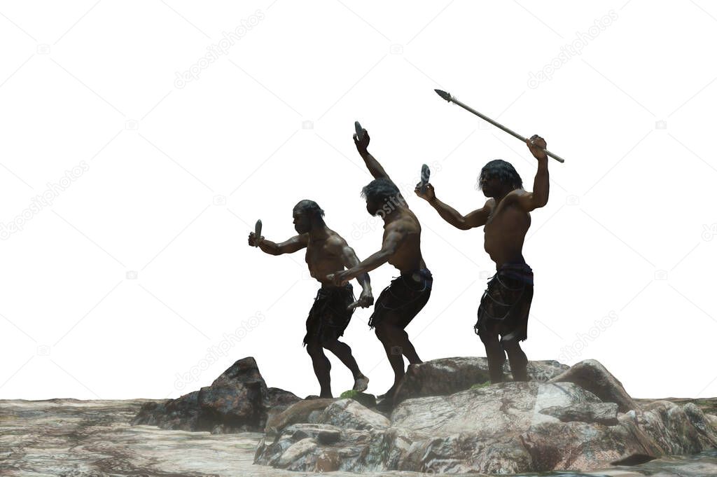 caveman tribe people's render 3d illustration on white background