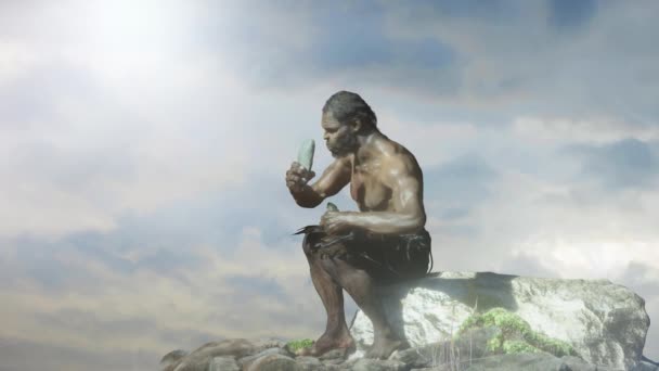 Ancient Primitive Caveman Stone Render — Stock Video