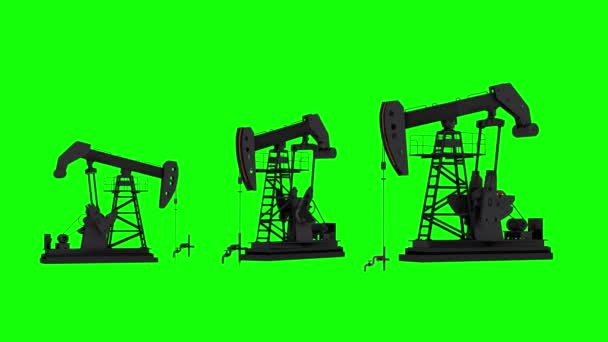 Нефтяные Месторождения Нефтяные Насосы Работают Рендерить Петлю Зеленом Фоне — стоковое видео