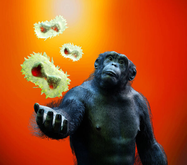 monkey pox virus of animal origin and monkey render 3d