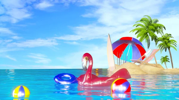 Pink Flamingo Inflatable Water Swimming Pool Toys Blue Sky Background — Stockfoto