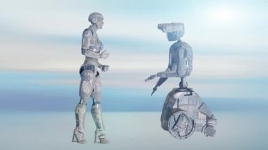 Konuşan iki robot robotun teknik ilerleme ve robot öğrenme konsepti 3D