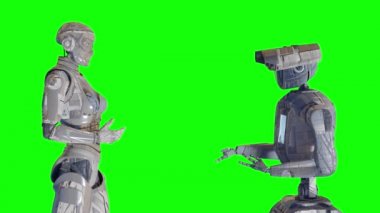 Konuşan iki robot robotun teknik ilerleme ve robot öğrenme konsepti 3D