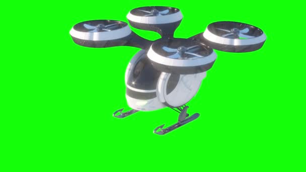 Bílý Bezpilotní Dron Létající Taxíkem Vykreslování Smyčky Animace Zeleném Pozadí — Stock video