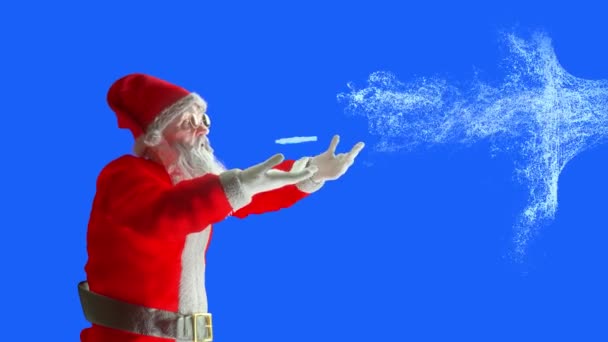 Santa Claus Blowing Snow Render Blue Background — Wideo stockowe