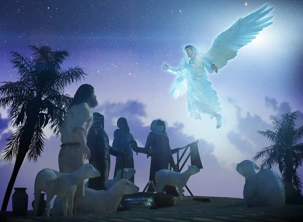 Χριστούγεννα Άγγελος Ανακοίνωσε Στους Βοσκούς Γέννηση Του Ιησού Στη Βηθλεέμ — Φωτογραφία Αρχείου