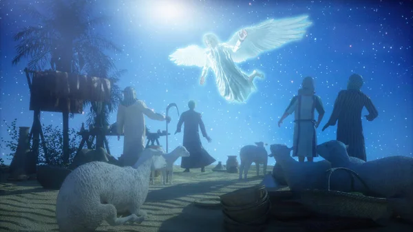 Christmas Angel Announced Shepherds Birth Jesus Birth Bethlehem Render — Fotografie, imagine de stoc