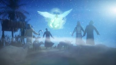 Christmas Angel announced to the shepherds the birth of Jesus birth in Bethlehem render 3d 