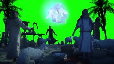 Christmas Angel announced to the shepherds the birth of Jesus birth in Bethlehem render 3d on green background
