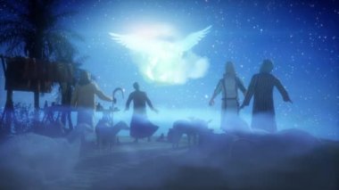 Christmas Angel announced to the shepherds the birth of Jesus birth in Bethlehem render 3d 