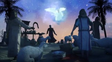 Christmas Angel announced to the shepherds the birth of Jesus birth in Bethlehem render 3d 