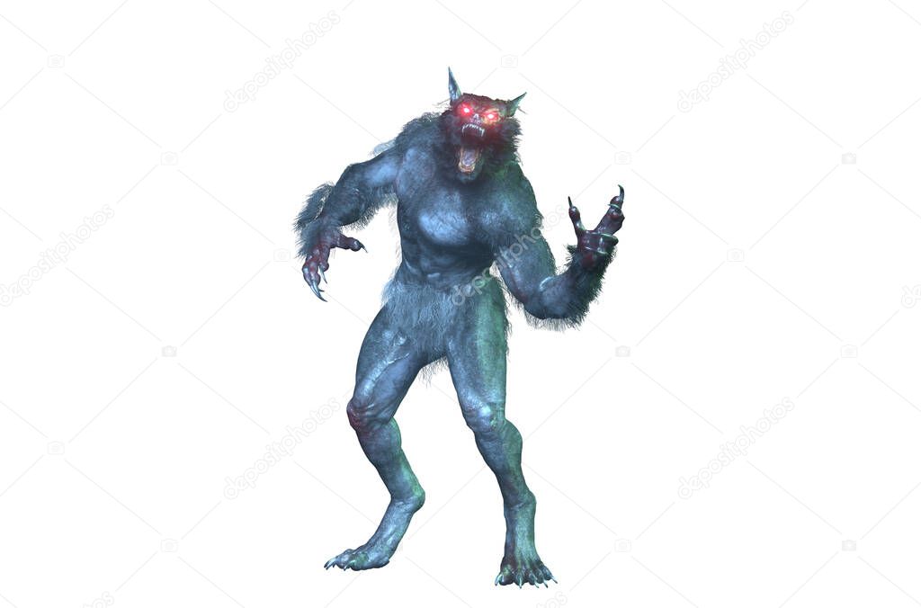 a werewolf on Halloween on white background 3D render 