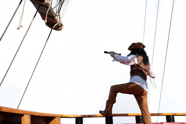 Engraçado Capitão Pirata Viajante Descobridor Explorador Navio Pirata Vintage — Fotografia de Stock