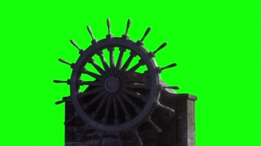 Eski korsan gemisinin dümeni yeşil arka planda 3D yapıyor.