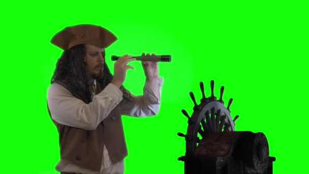 Funny Pirate Captain Traveler Discoverer Explorer — Stock Video