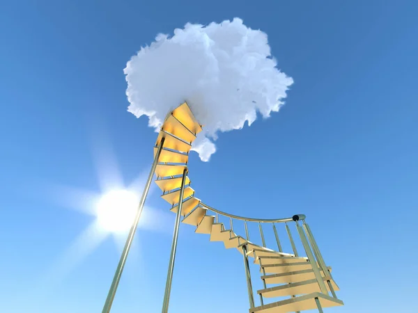 Złote Schody Prowadzące Chmur Tle Niebieskiego Nieba Render — Zdjęcie stockowe