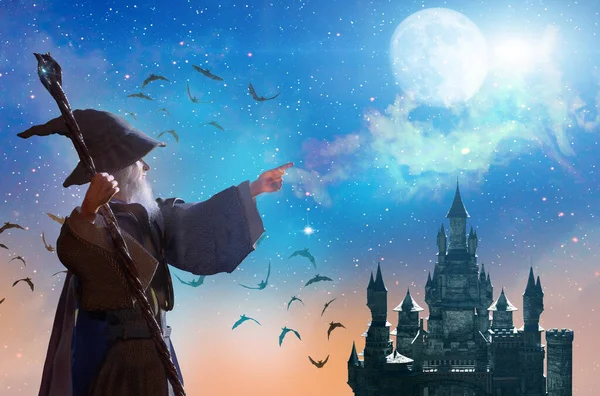 Merlin Wizard Figura Halloween Fundo Renderizar — Fotografia de Stock