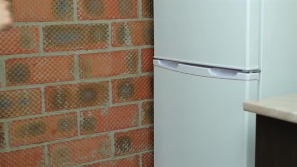 Images de femme prenant une orange du réfrigérateur — Video