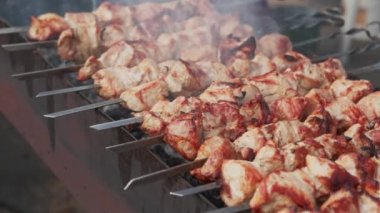 Dışarıdaki ızgarada leziz barbekü yapma videosunu kapat..
