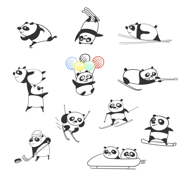 Kış olimpiyatlarında şirin pandalar — Stok Vektör
