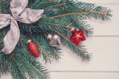 Beyaz arka planda ladin dalı. Noel arkaplanı.