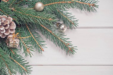 Beyaz arka planda ladin dalı. Noel arkaplanı.