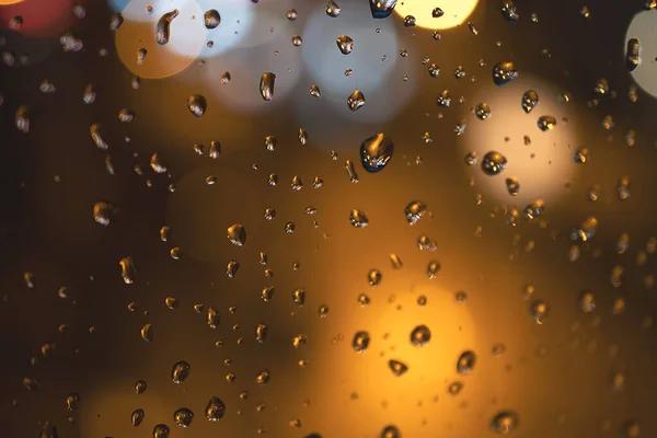 Raindrops Blue Glass Background Street Bokeh Out Focus Abstract Background — Stock Photo, Image