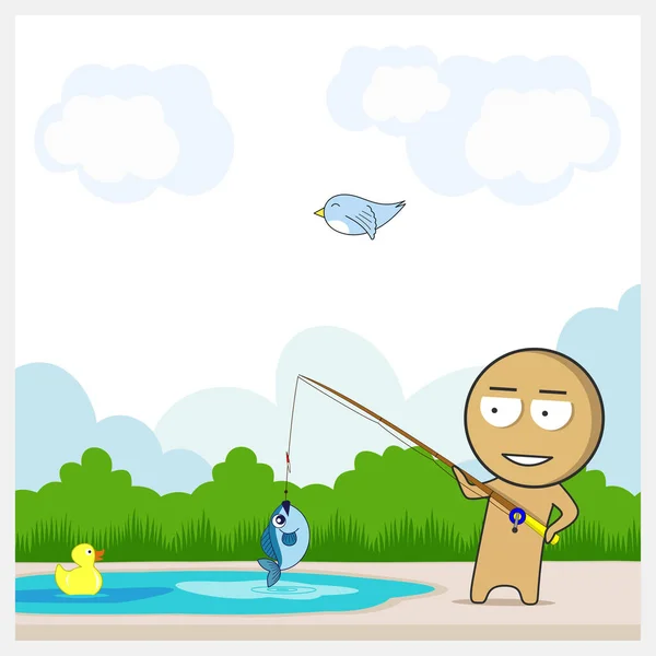 Man Fishing Fishing Rod — Stock Vector