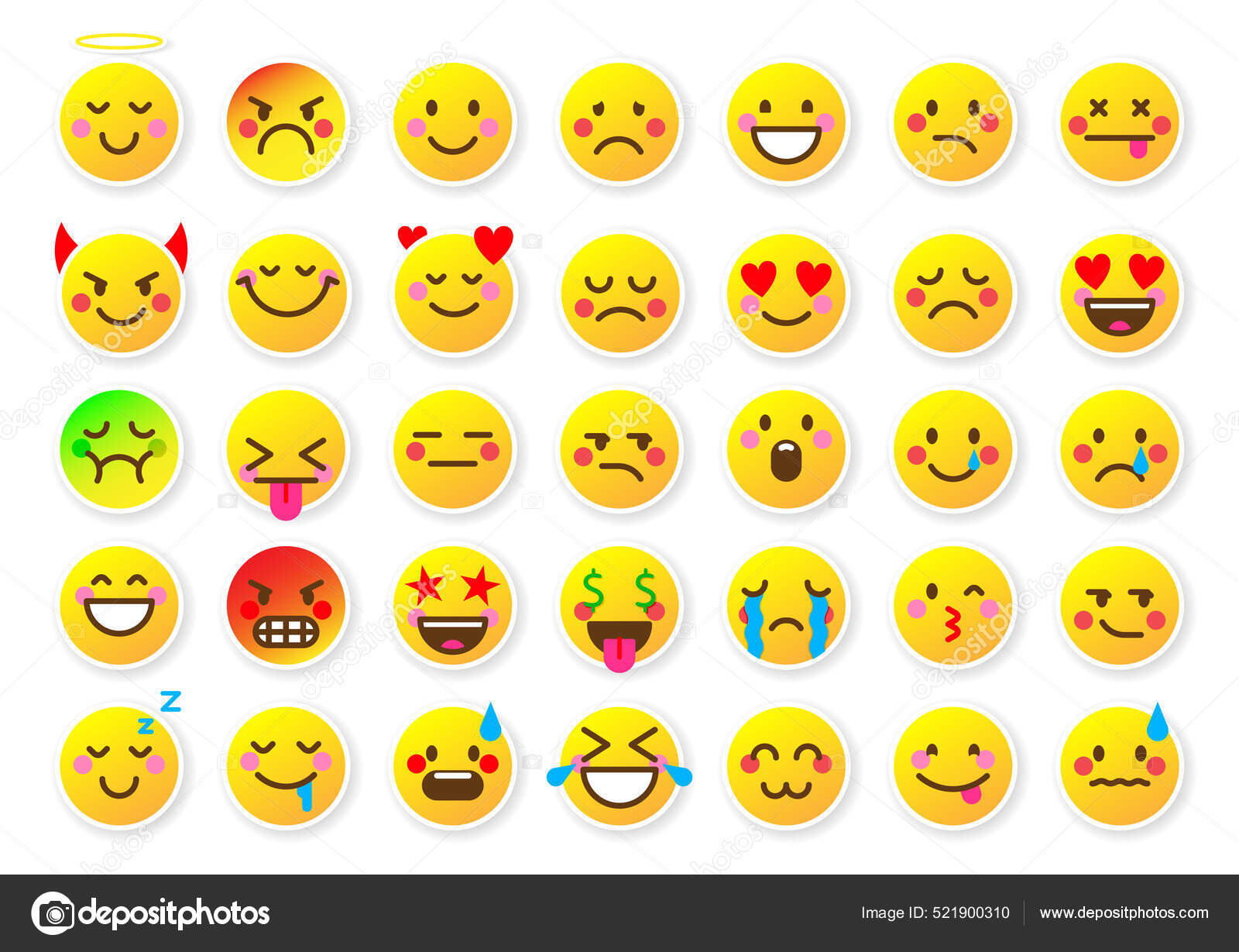 Conjunto de ícones de emoji rostos símbolos de humor emoticon