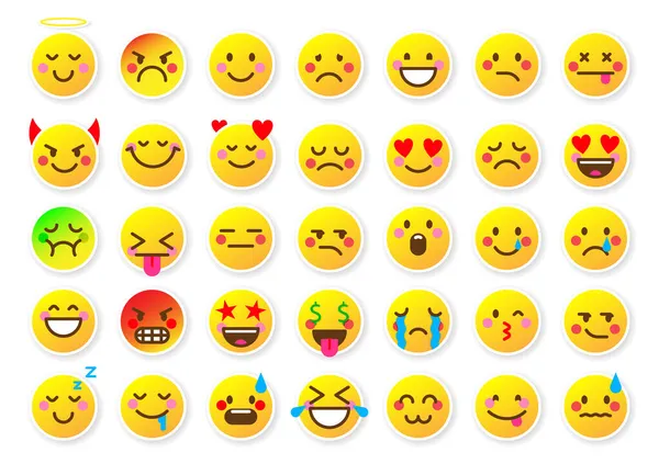 Emoji gezicht sticker stemming web badge geel plat set — Stockvector