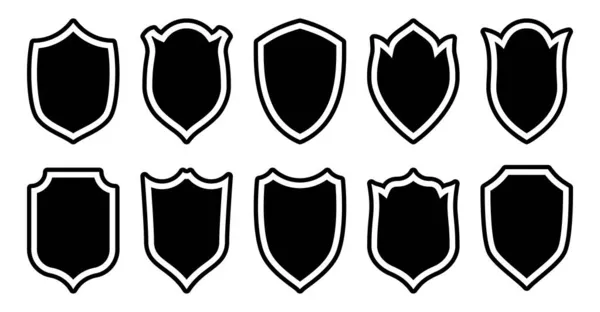 Schwarzes Schild Stempelschutz flaches Symbol Set — Stockvektor